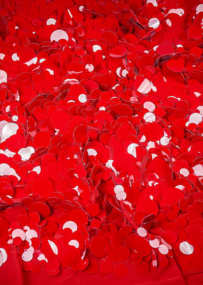 Red Georgette Fabric With All Over Jombo Oval Sequins Work 25505