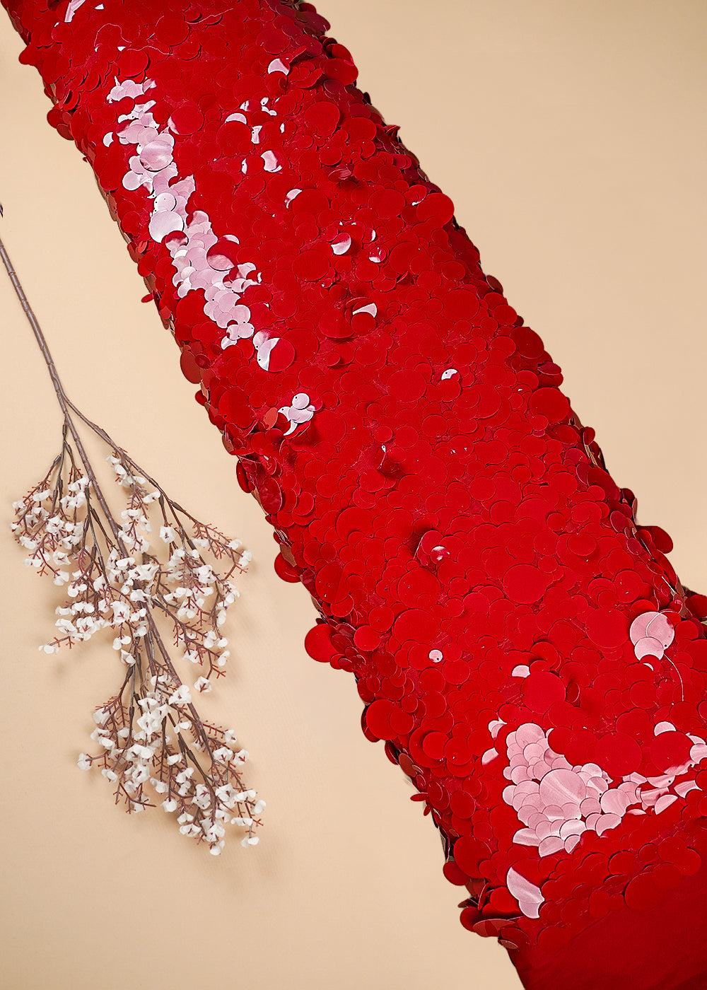 Red Georgette Fabric With All Over Jombo Oval Sequins Work 25505