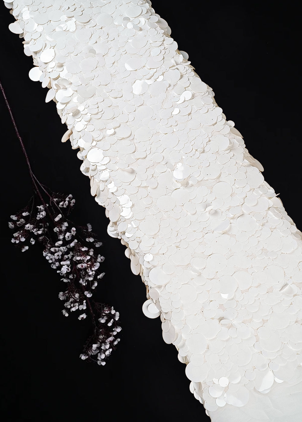 White Georgette Fabric With All Over Jombo Oval Sequins Work 25508