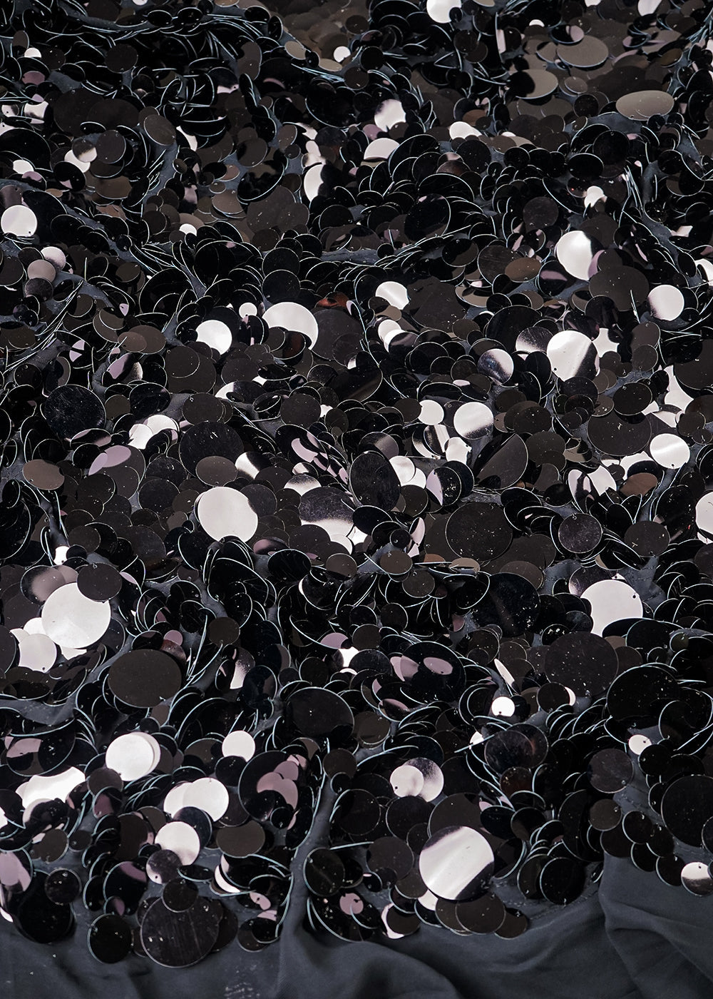 Black Georgette Fabric With All Over Jombo Oval Sequins Work 25509
