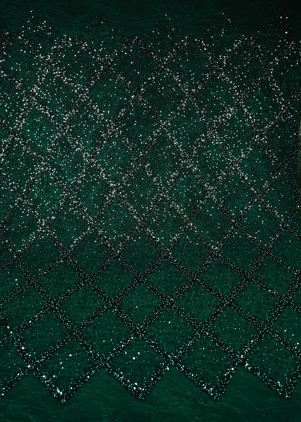 Bottle Green Sandlin Lace Fabric With All Over Sequins, Katdana And Bead Work 25510