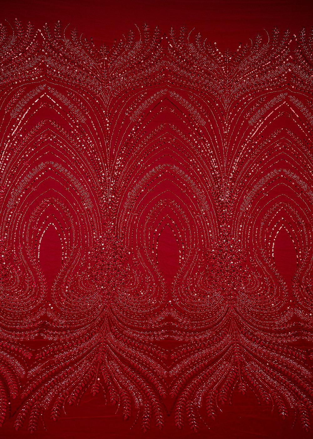 Red Imported Net Fabric With All Over Thread, Sequins And Katdana Work 25514