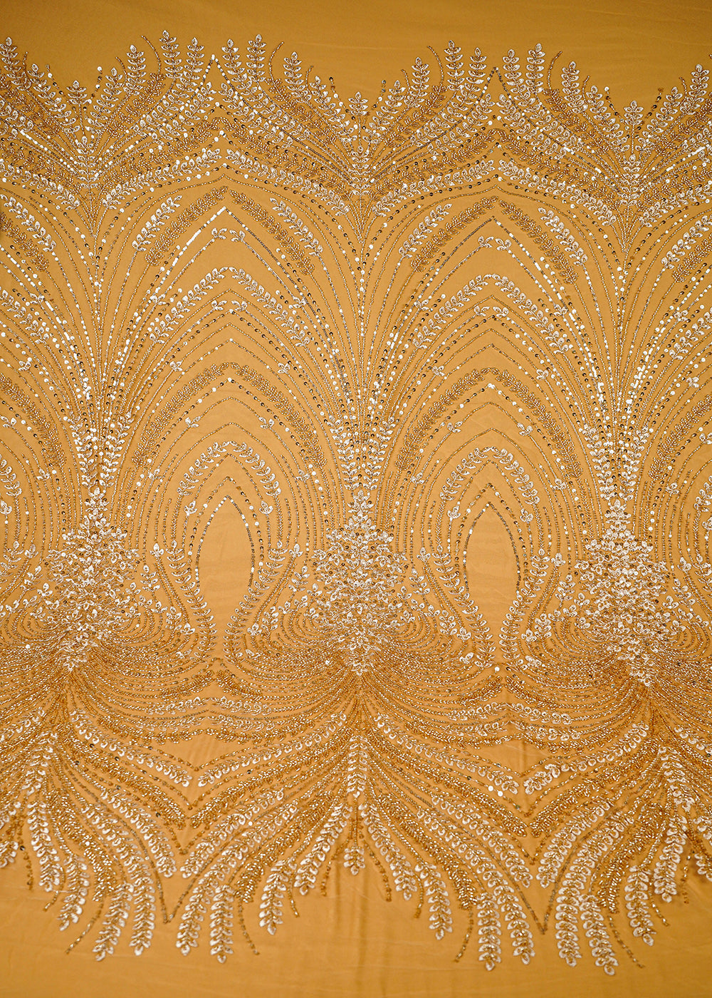Golden Imported Net Fabric With All Over Thread, Sequins And Katdana Work 25515