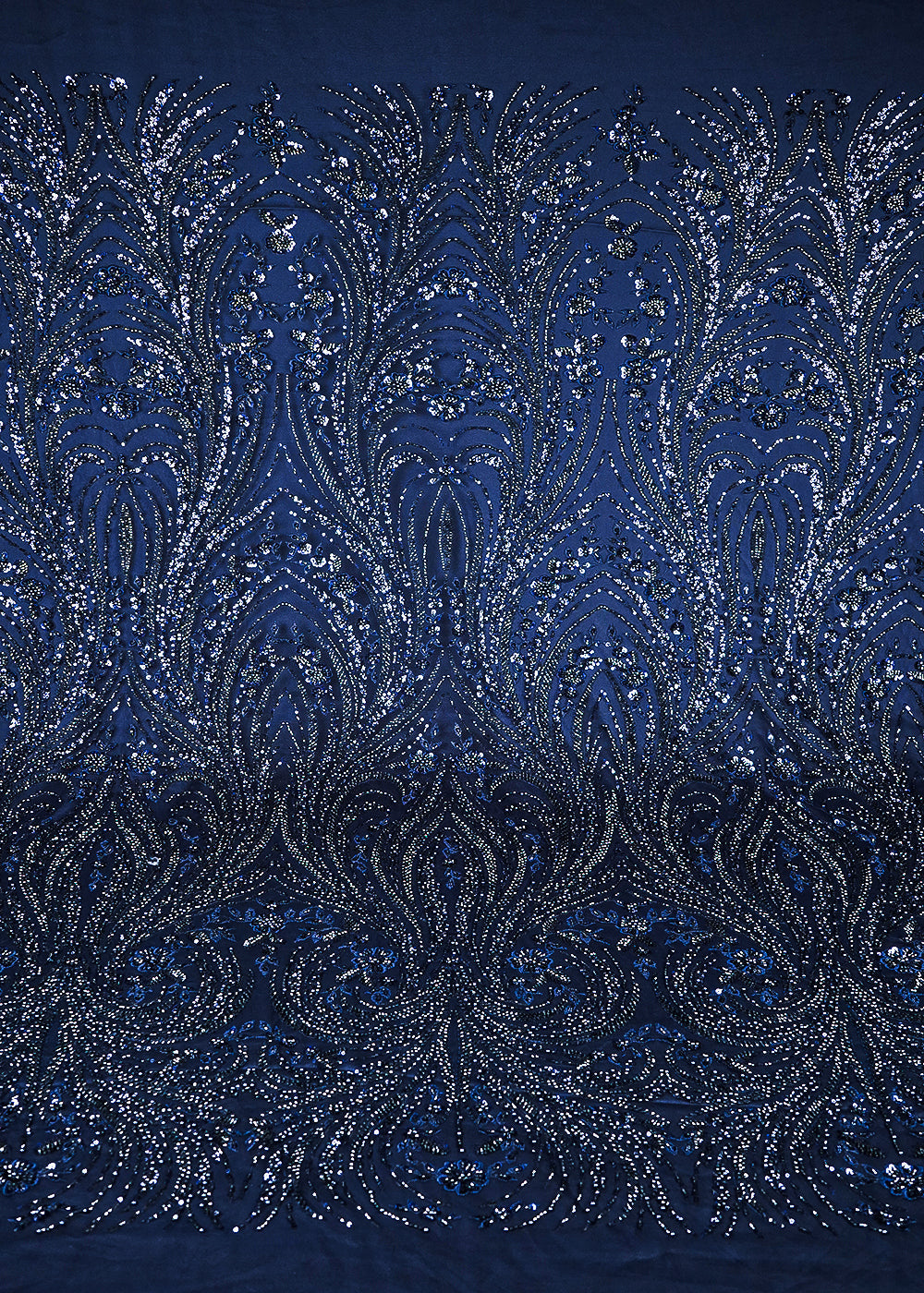 Navy Blue Imported Net Fabric With All Over Thread, Sequins, Katdana And Bead Work 25517