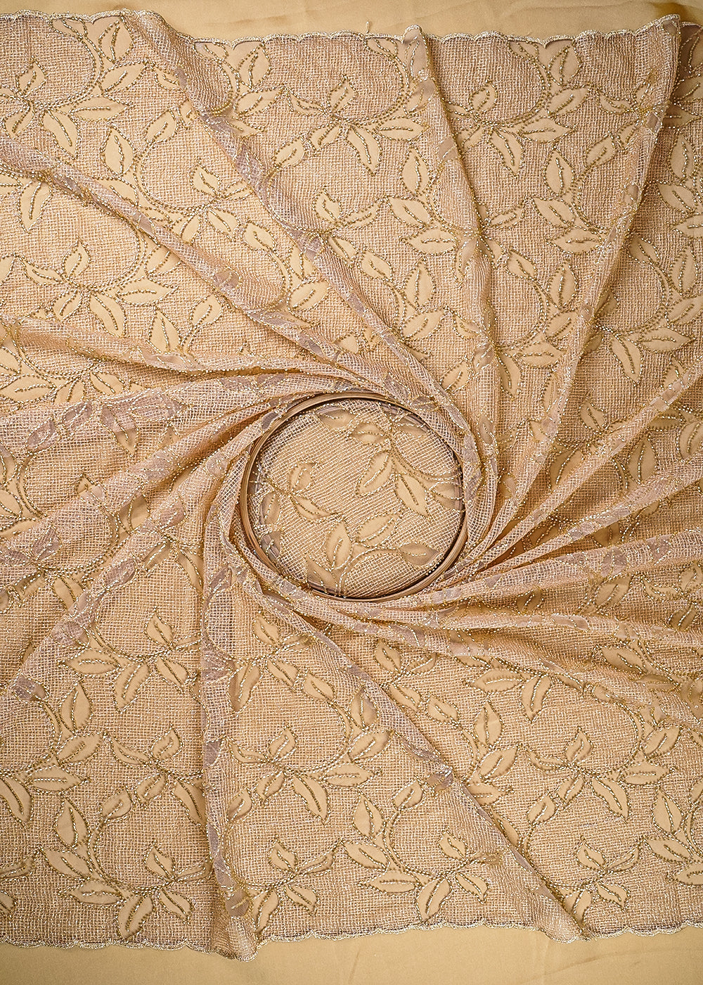 Golden Imported Net Fabric With All Over Zari And Katdana Work 25520