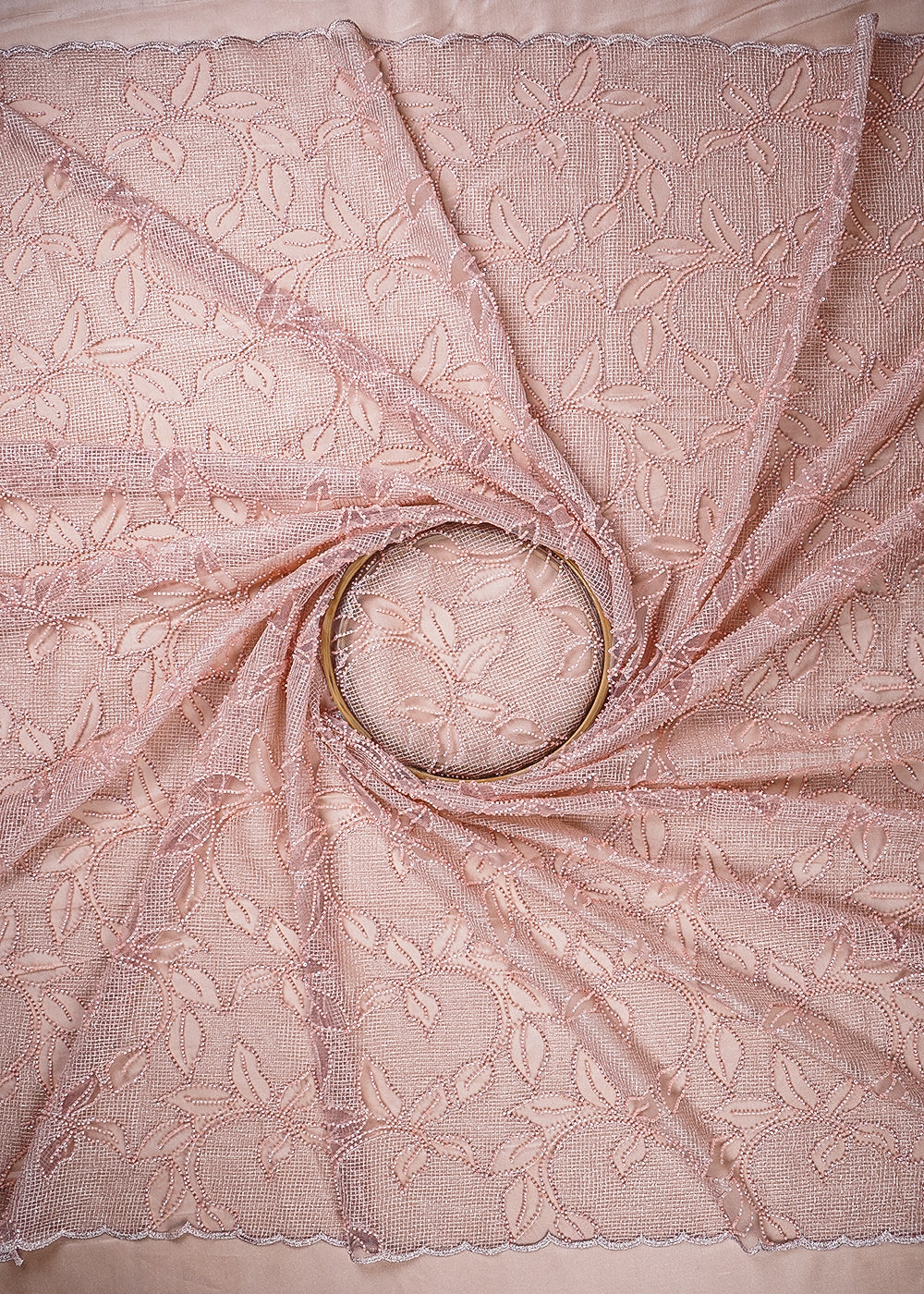 Peach Imported Net Fabric With All Over Zari And Katdana Work 25521