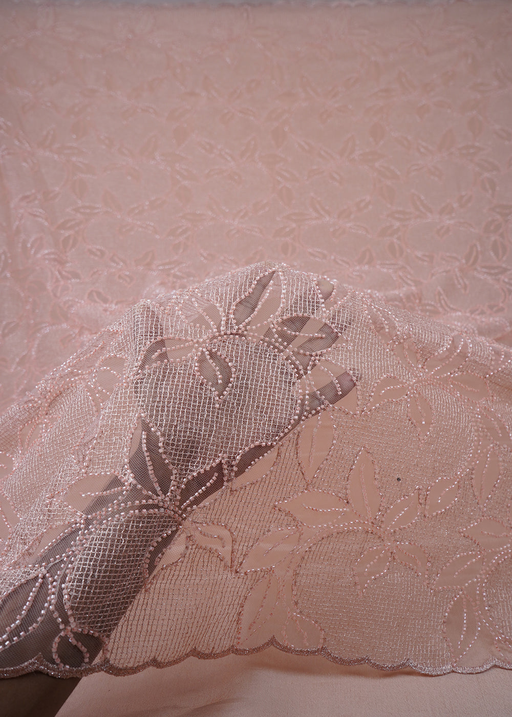 Peach Imported Net Fabric With All Over Zari And Katdana Work 25521
