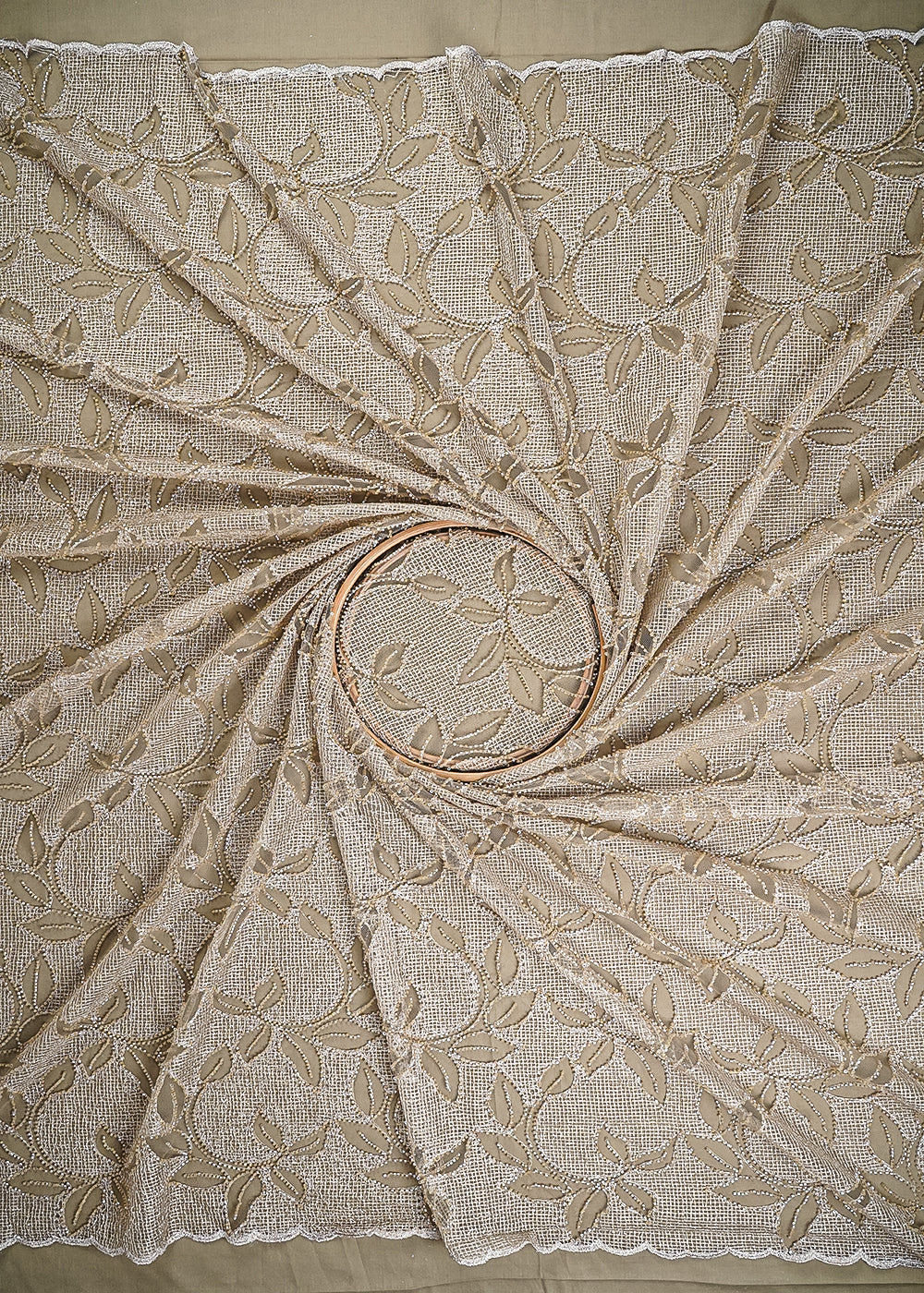 Olive Imported Net Fabric With All Over Zari And Katdana Work 25522