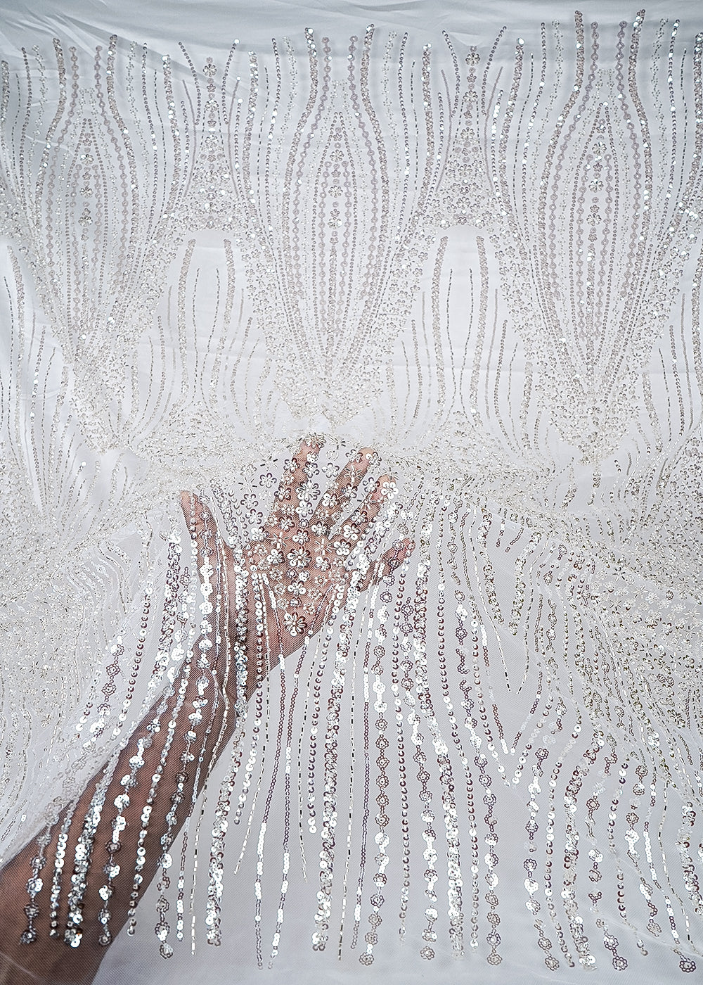 White Imported Net Fabric With All Over Sequins And Katdana Work 25532