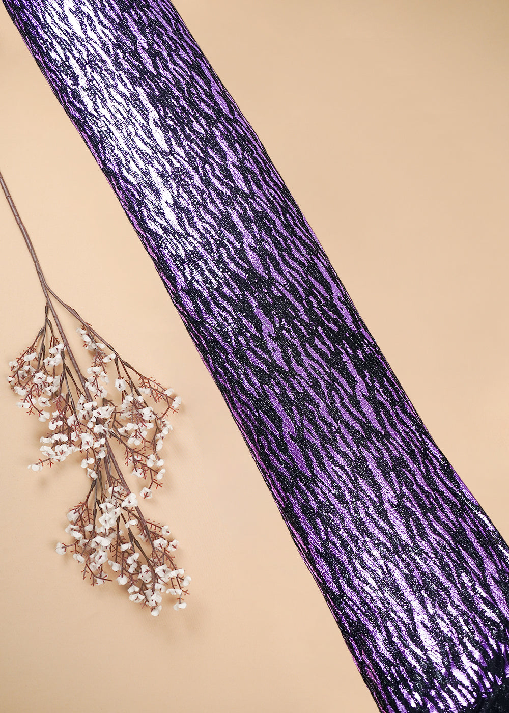 Purple Lycra Net Fabric With All Over Sequins And Foil Work 25540