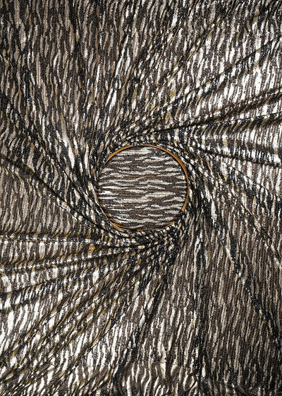 Golden Lycra Net Fabric With All Over Sequins And Foil Work 25541