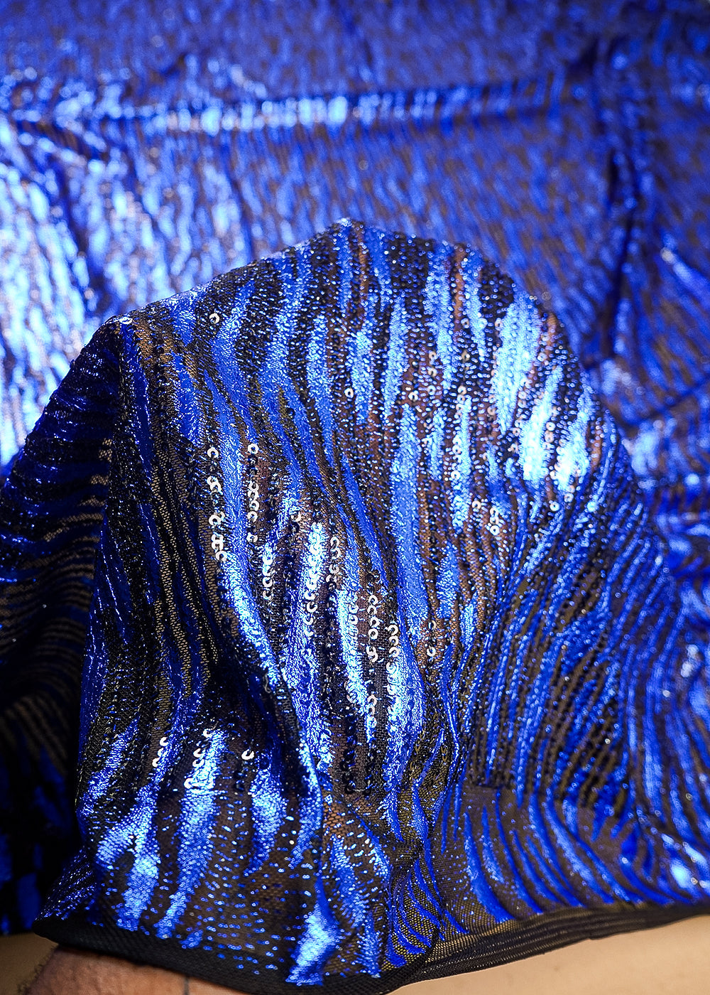Royal Blue Lycra Net Fabric With All Over Sequins And Foil Work 25542