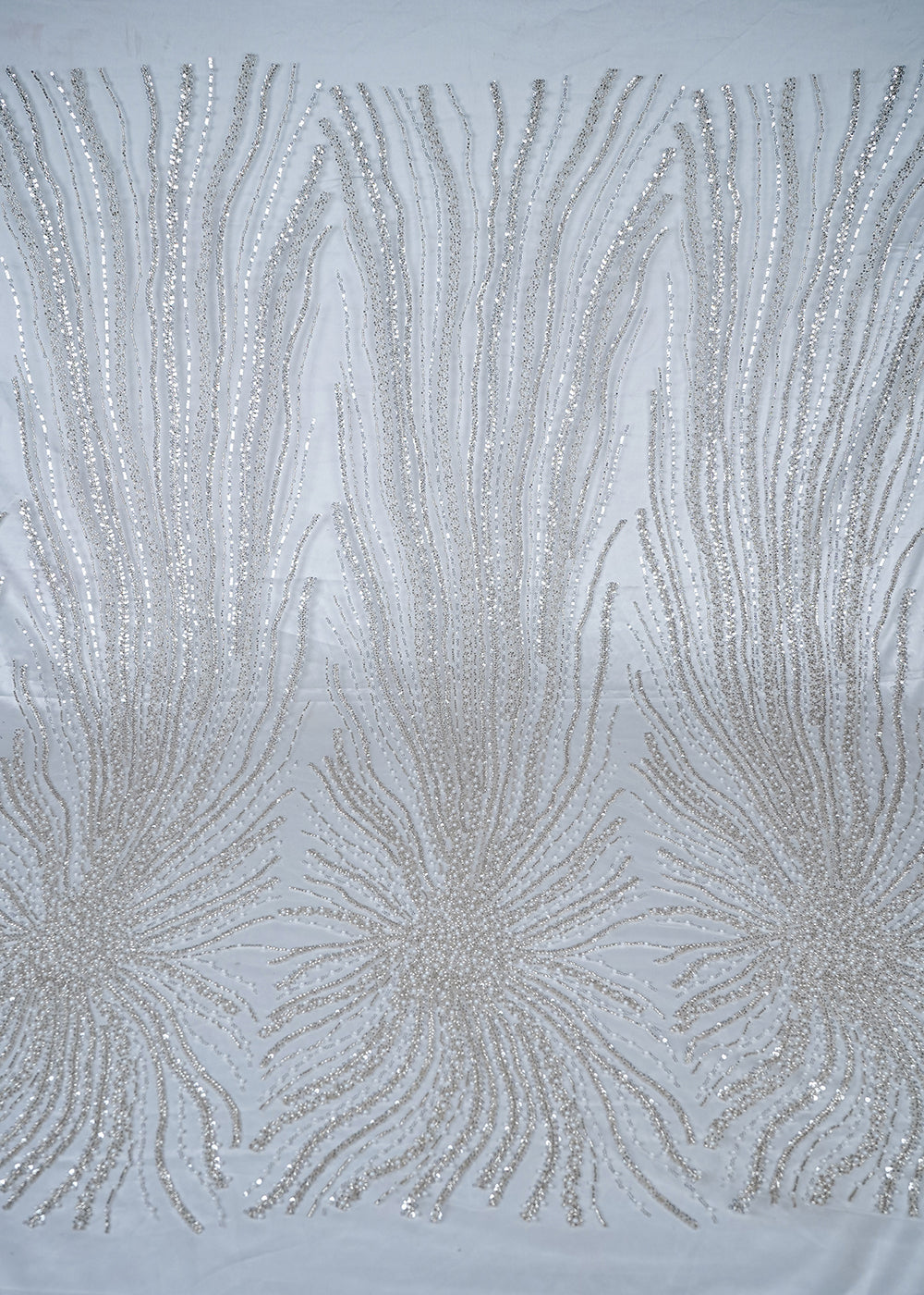 White Imported Net Fabric With All Over Sequins, Katdana And Bead Work With Border 25543