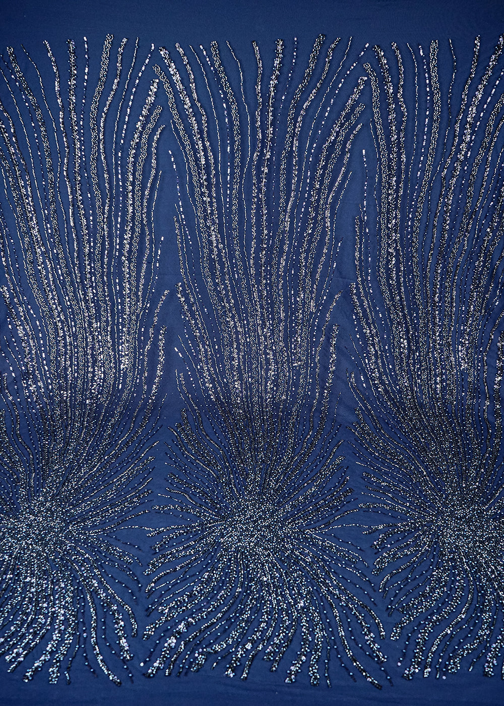 Navy Blue Imported Net Fabric With All Over Sequins, Katdana And Bead Work With Border 25544