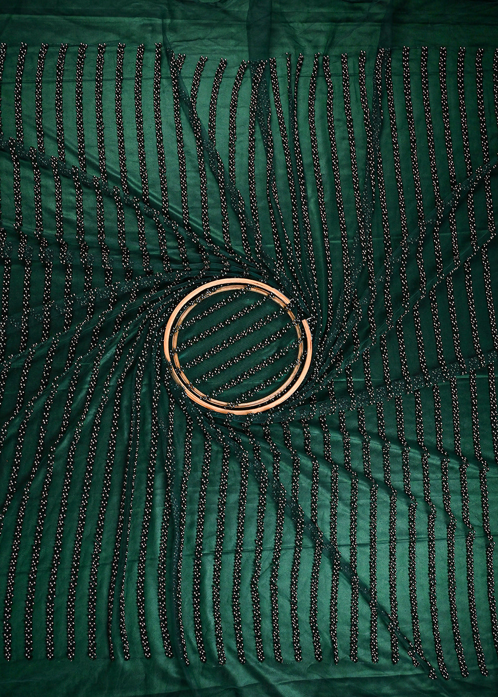 Bottle Green Imported Net Fabric With All Over Bead And Katdana Work 25546