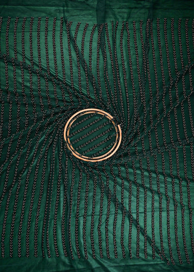Bottle Green Imported Net Fabric With All Over Bead And Katdana Work 25546