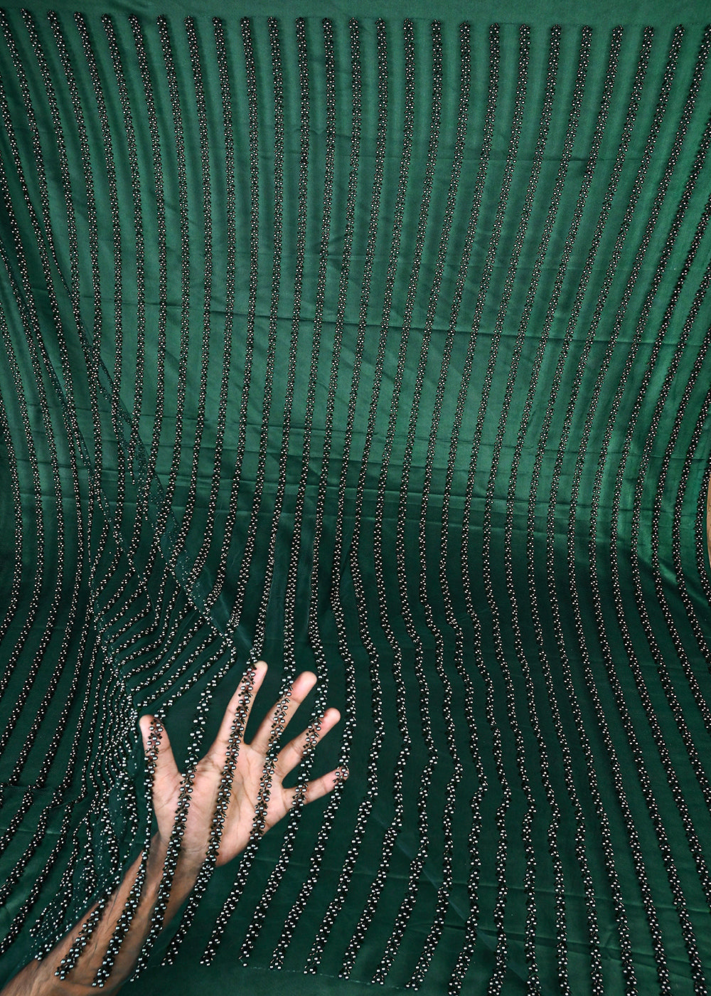 Bottle Green Imported Net Fabric With All Over Bead And Katdana Work 25546
