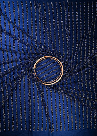 Navy Blue Imported Net Fabric With All Over Bead And Katdana Work 25547