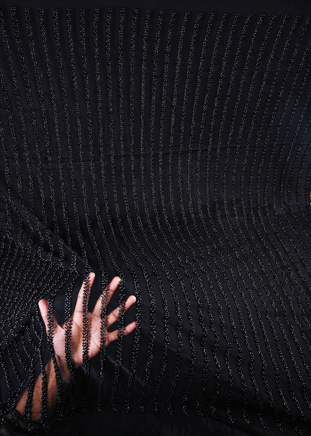 Black Imported Net Fabric With All Over Bead And Katdana Work 25548