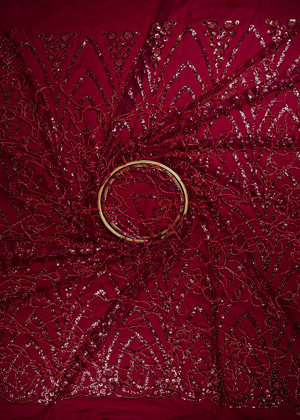 Maroon Imported Net Fabric With All Over Sequins And Katdana Work With Border 25549