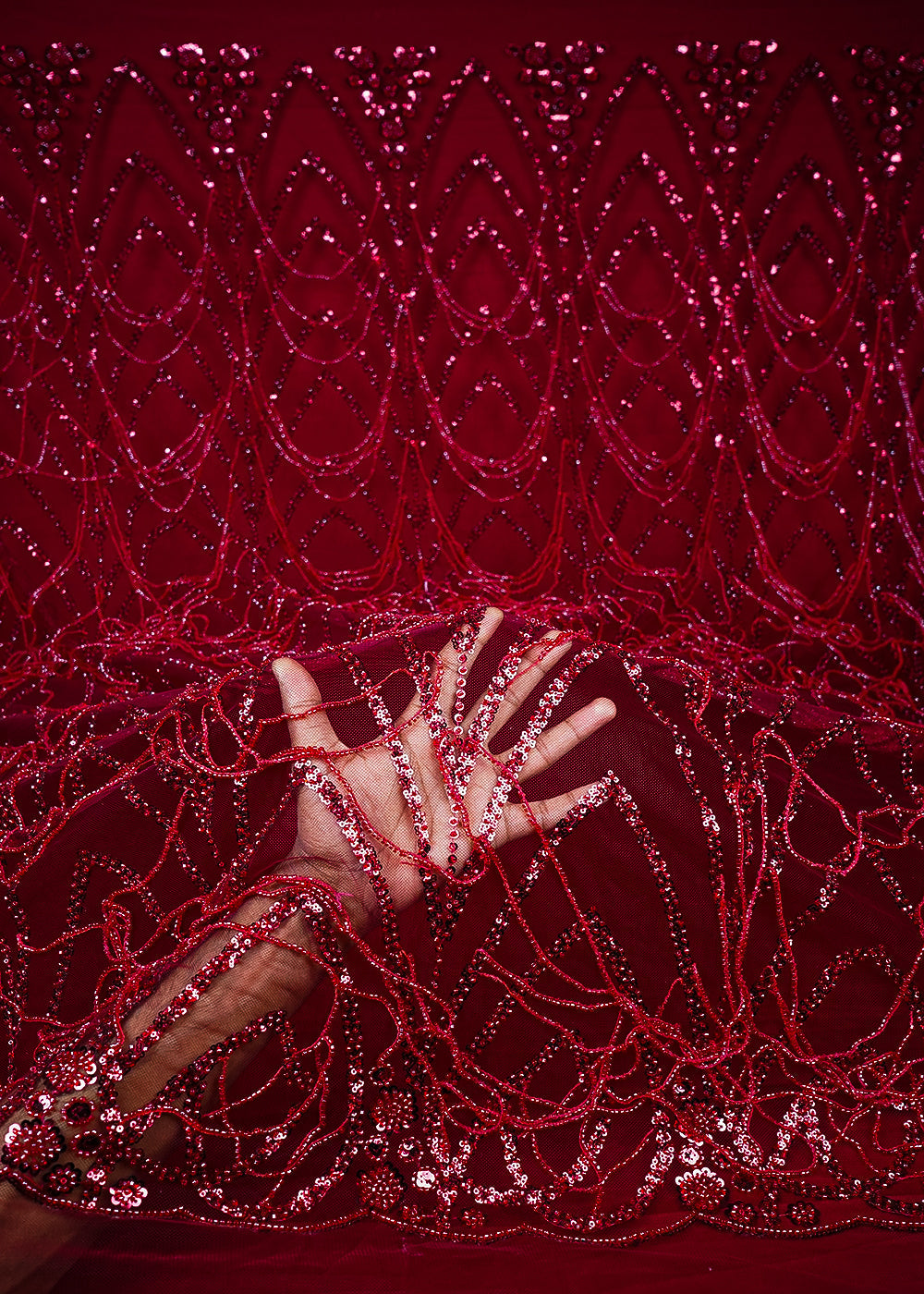 Maroon Imported Net Fabric With All Over Sequins And Katdana Work With Border 25549