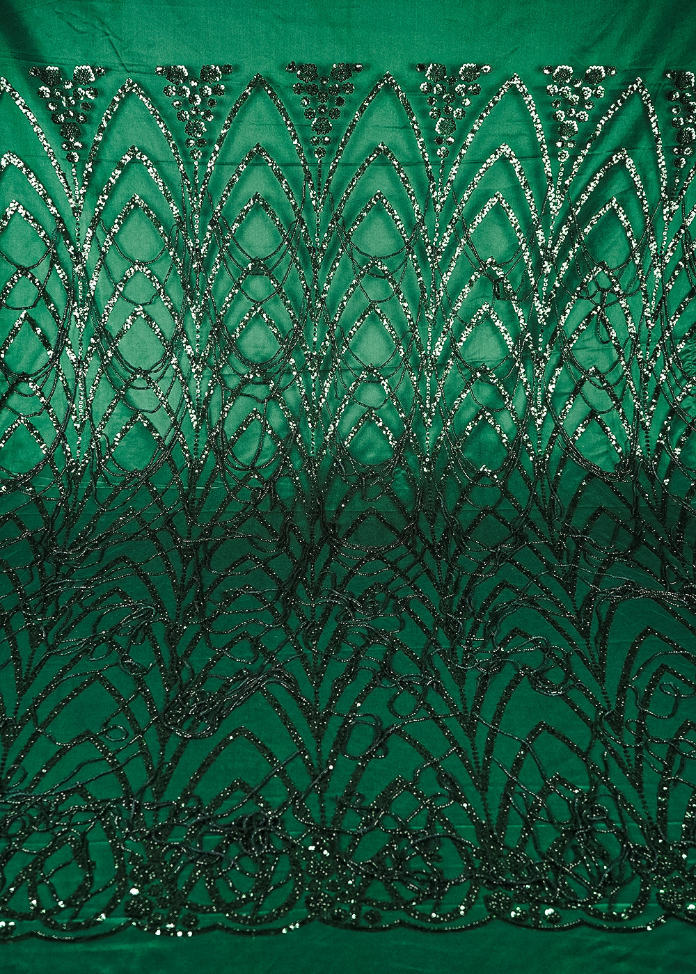 Bottle Green Imported Net Fabric With All Over Sequins And Katdana Work With Border 25550