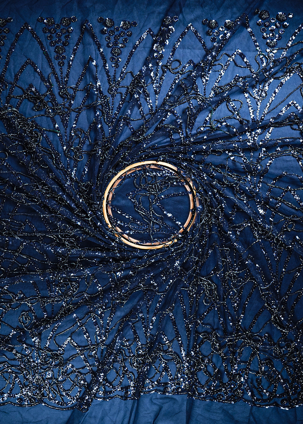 Navy Blue Imported Net Fabric With All Over Sequins And Katdana Work With Border 25551
