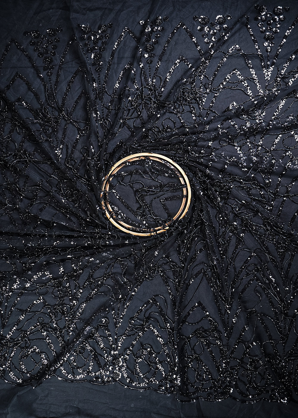 Black Imported Net Fabric With All Over Sequins And Katdana Work With Border 25552