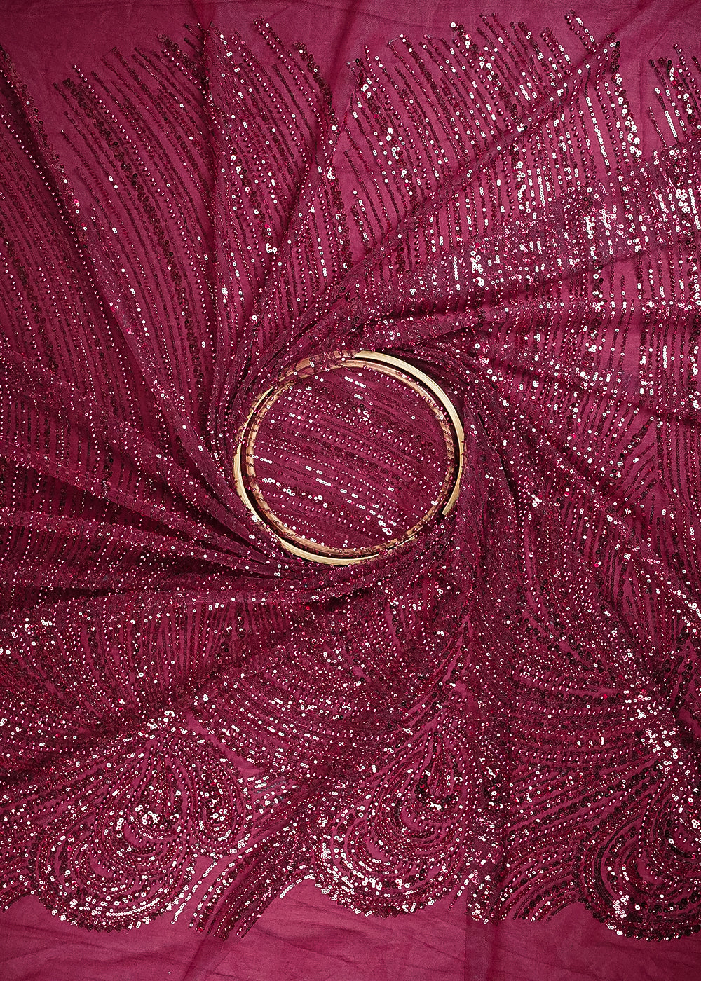 Maroon Imported Net Fabric With All Over Sequins, Katdana And Bead Work With One Side Border 25565