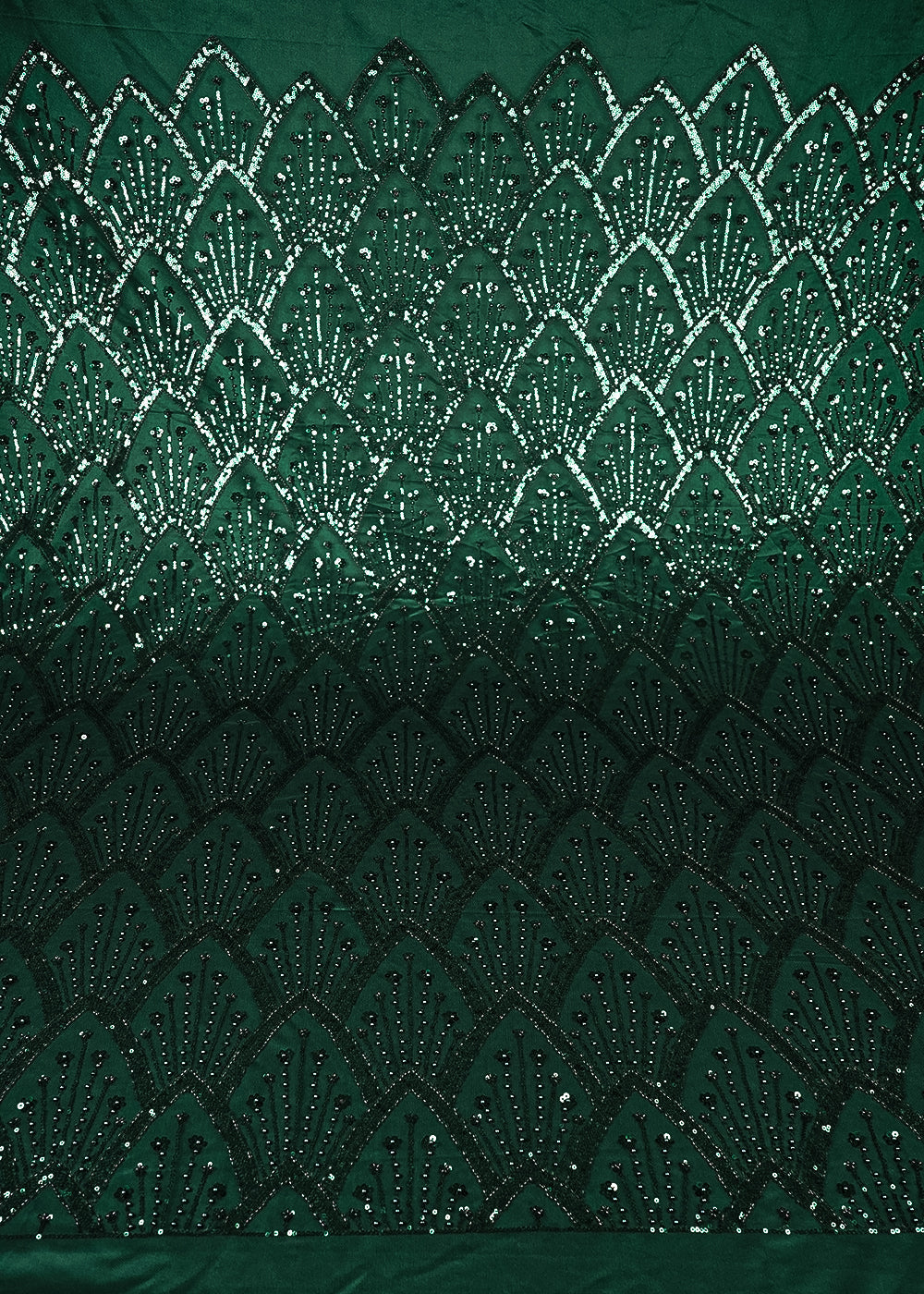 Bottle Green Imported Net Fabric With All Over Sequins, Katdana And Bead Work With One Side Border 25566