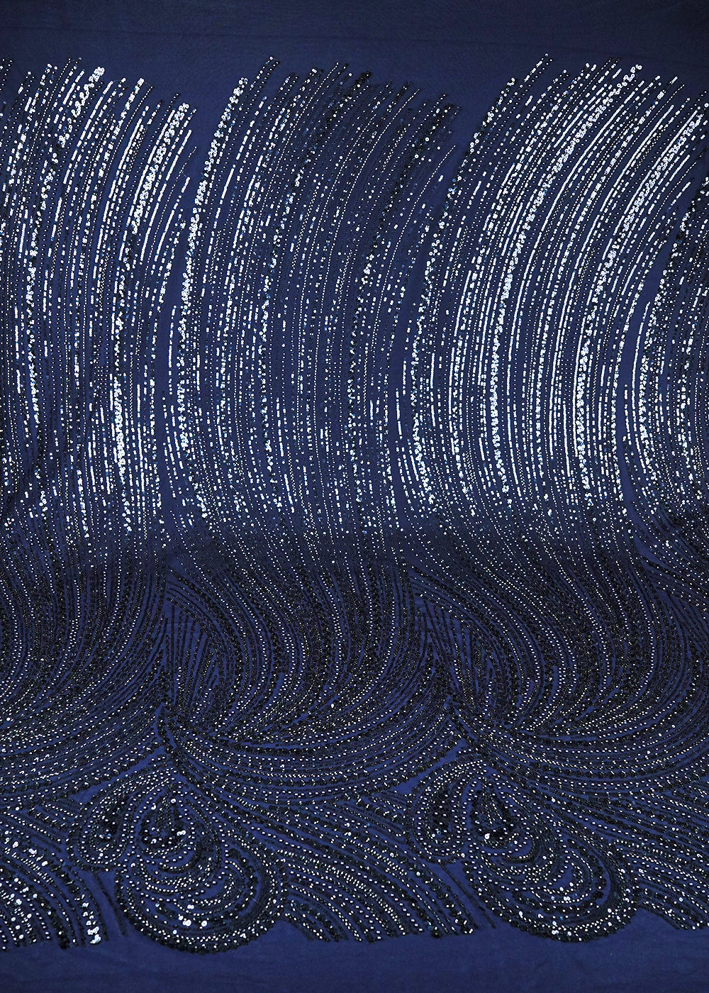 Navy Blue Imported Net Fabric With All Over Sequins, Katdana And Bead Work With One Side Border 25568