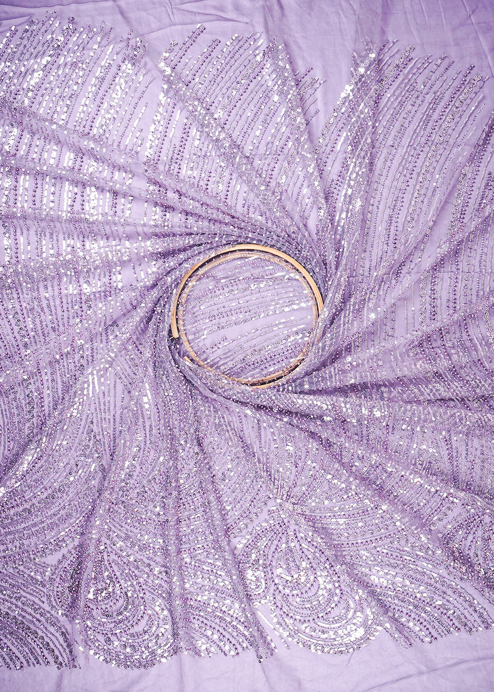 Mauve Imported Net Fabric With All Over Sequins, Katdana And Bead Work With One Side Border 25571