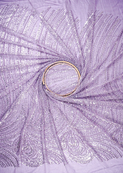 Mauve Imported Net Fabric With All Over Sequins, Katdana And Bead Work With One Side Border 25571