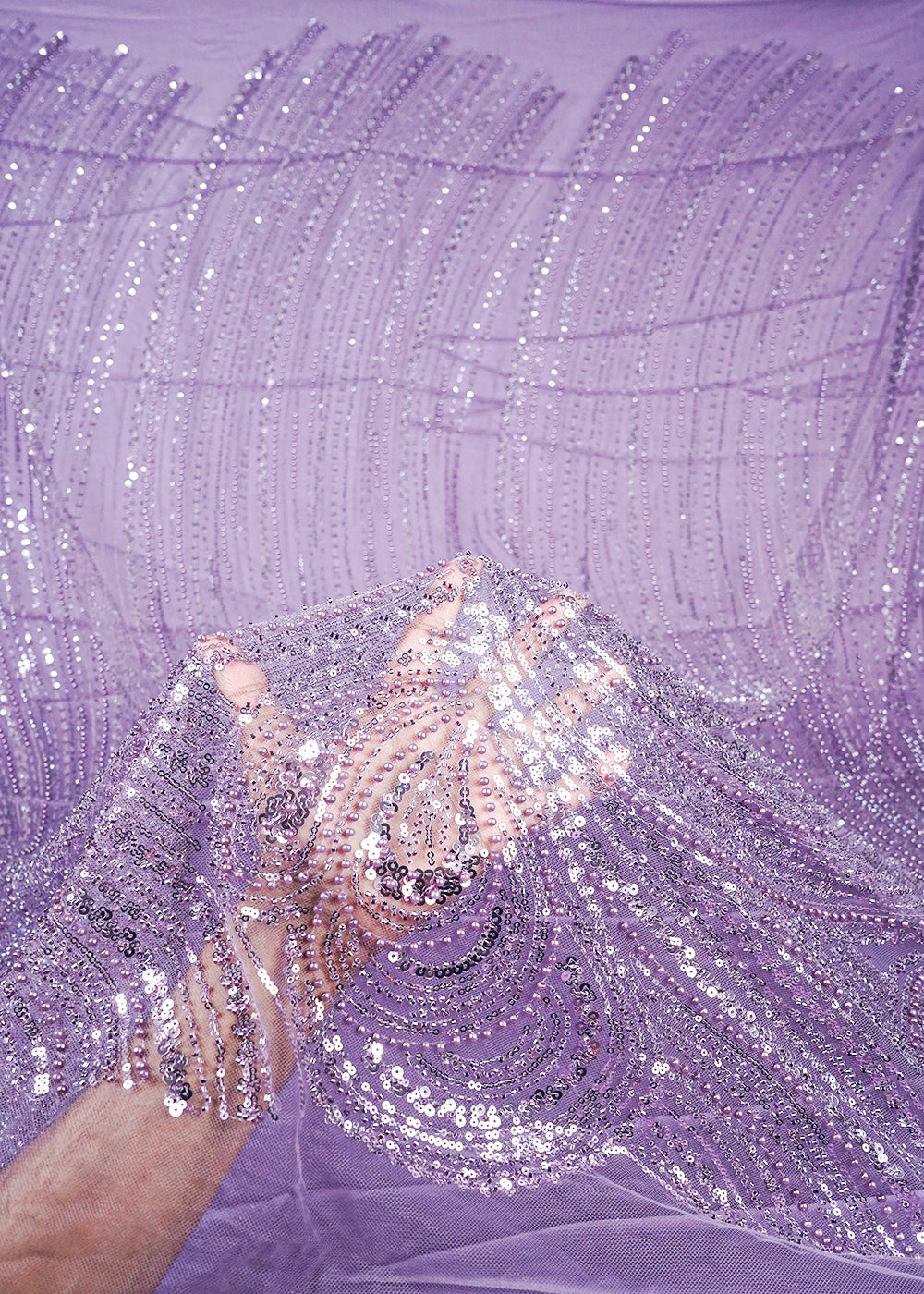 Mauve Imported Net Fabric With All Over Sequins, Katdana And Bead Work With One Side Border 25571