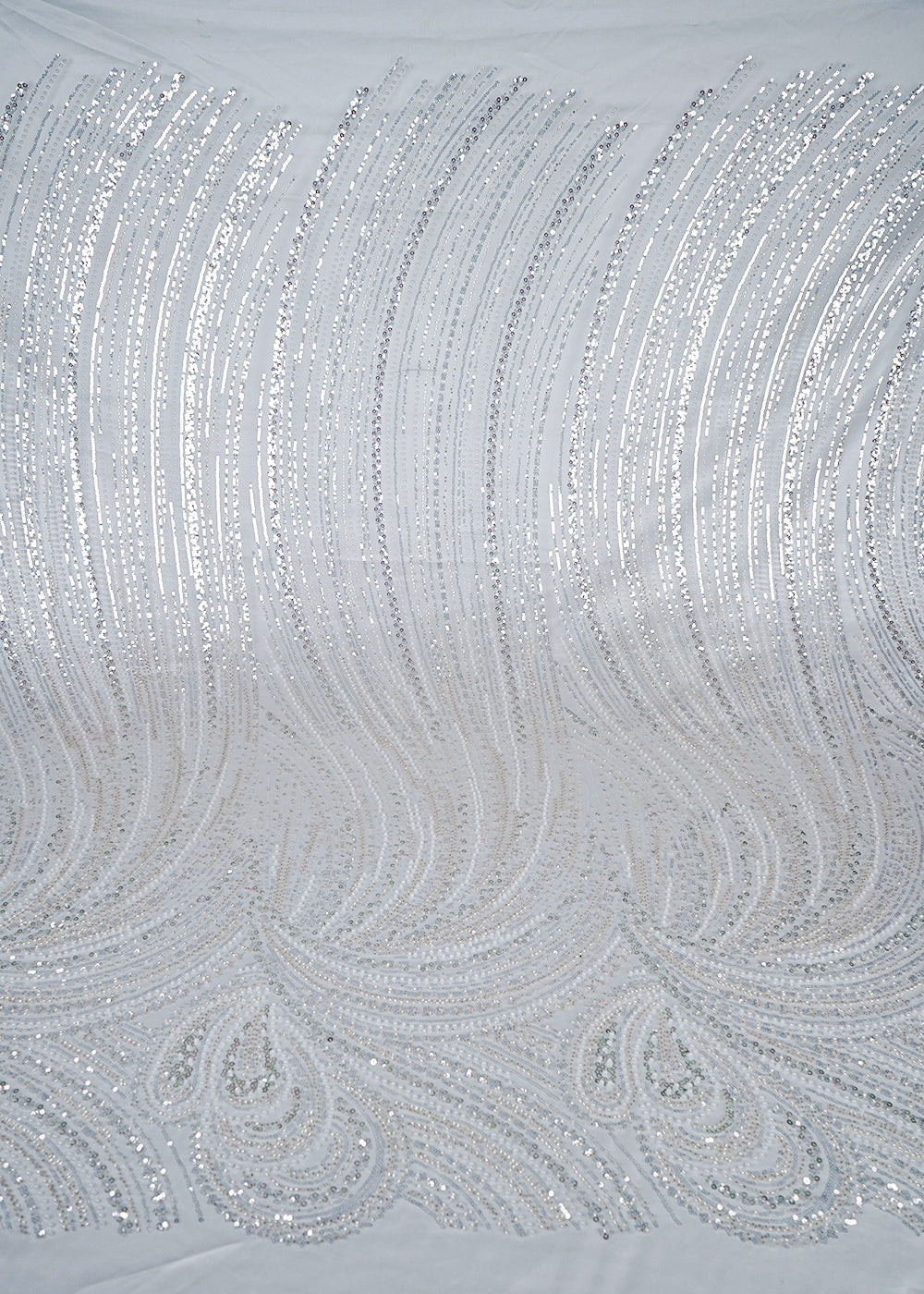 White Imported Net Fabric With All Over Sequins, Katdana And Bead Work With One Side Border 25572
