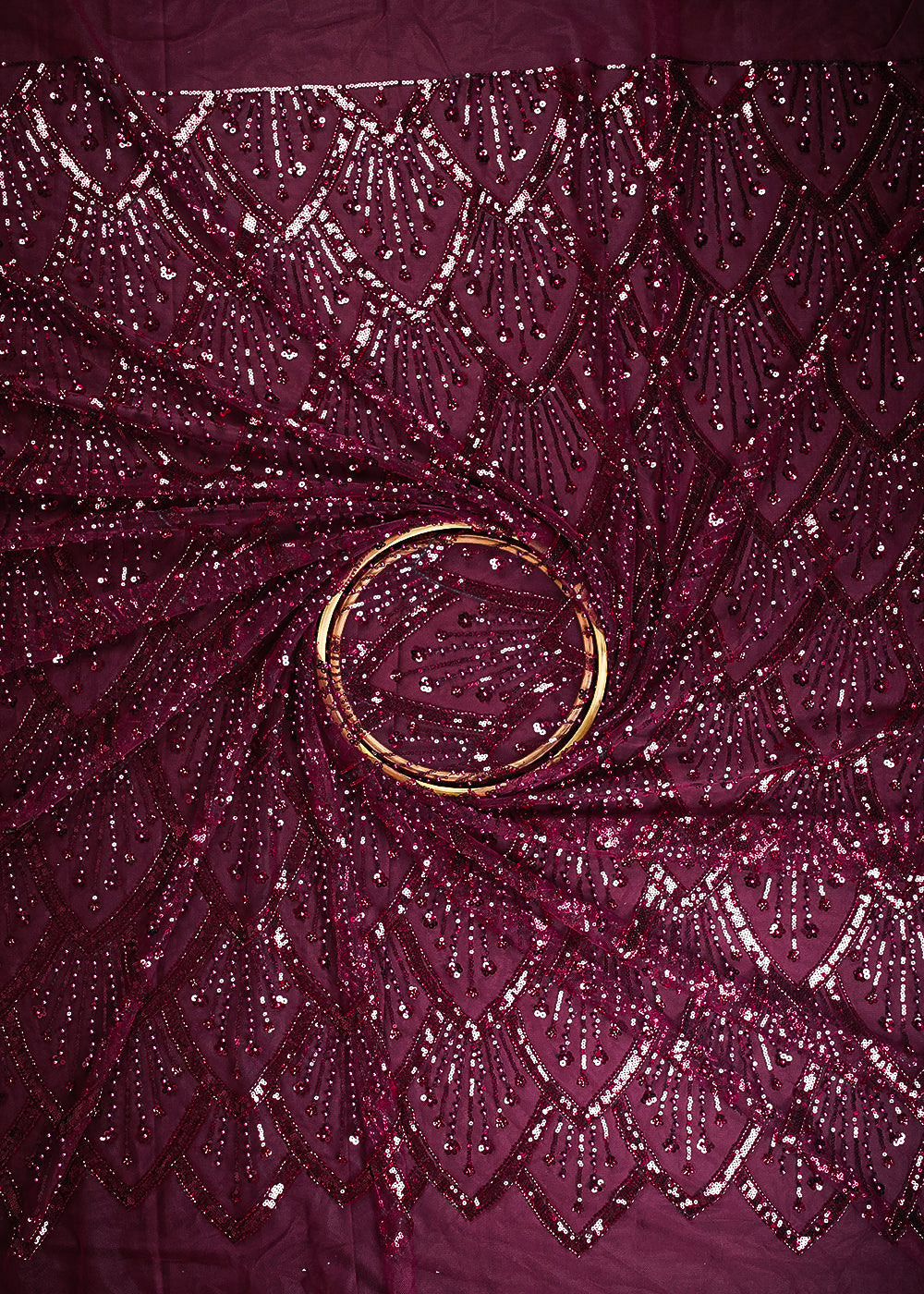 Maroon Imported Net Fabric With All Over Sequins, Katdana And Bead Work With One Side Border 25573