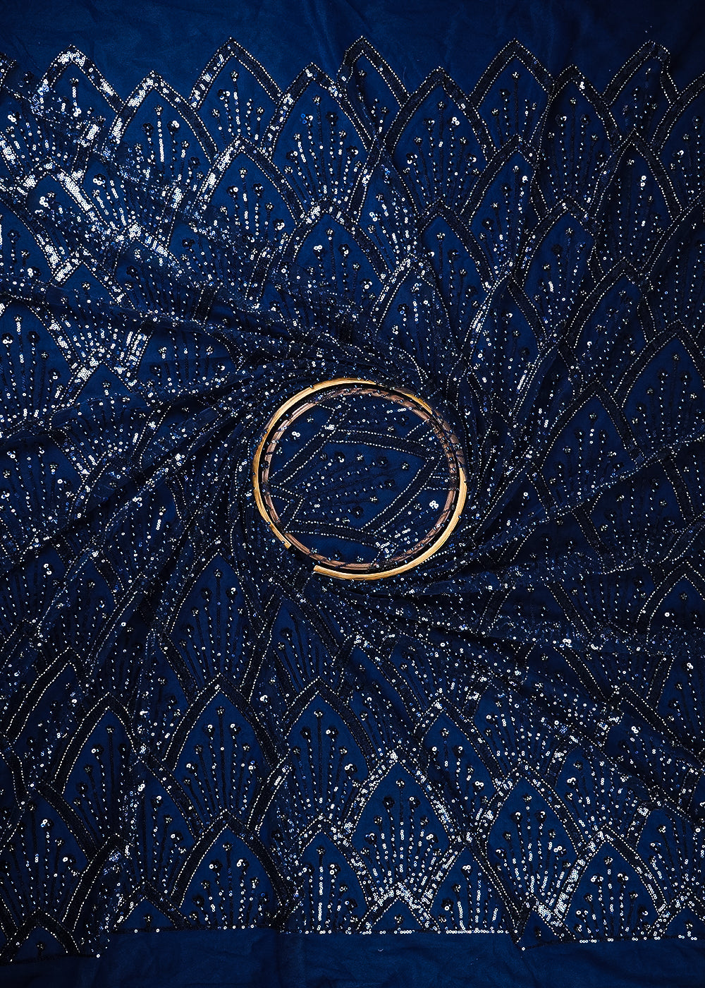 Navy Blue Imported Net Fabric With All Over Sequins, Katdana And Bead Work With One Side Border 25574
