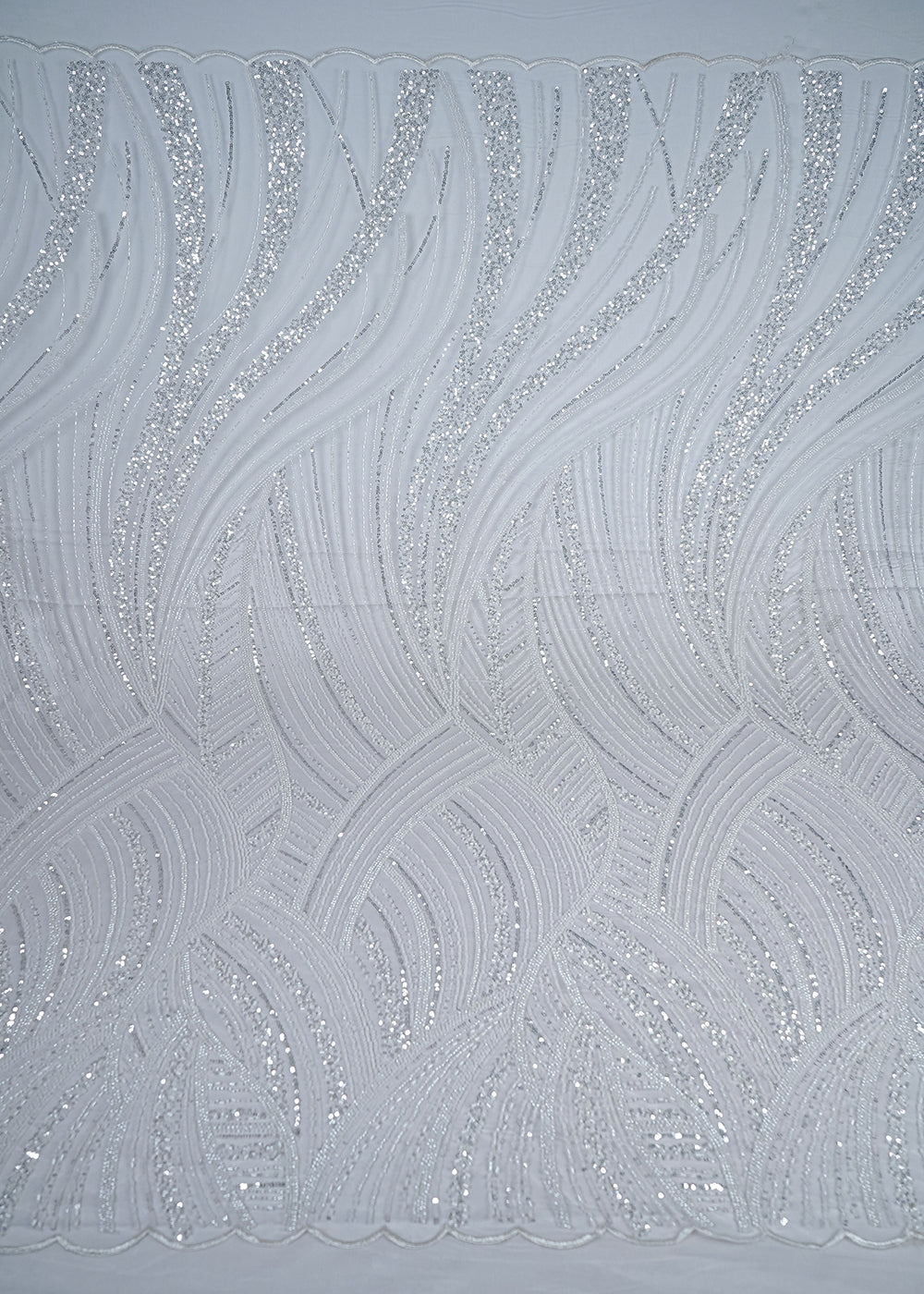 White Imported Net Fabric With All Over Sequins And Katdana Work With One Side Border 25578