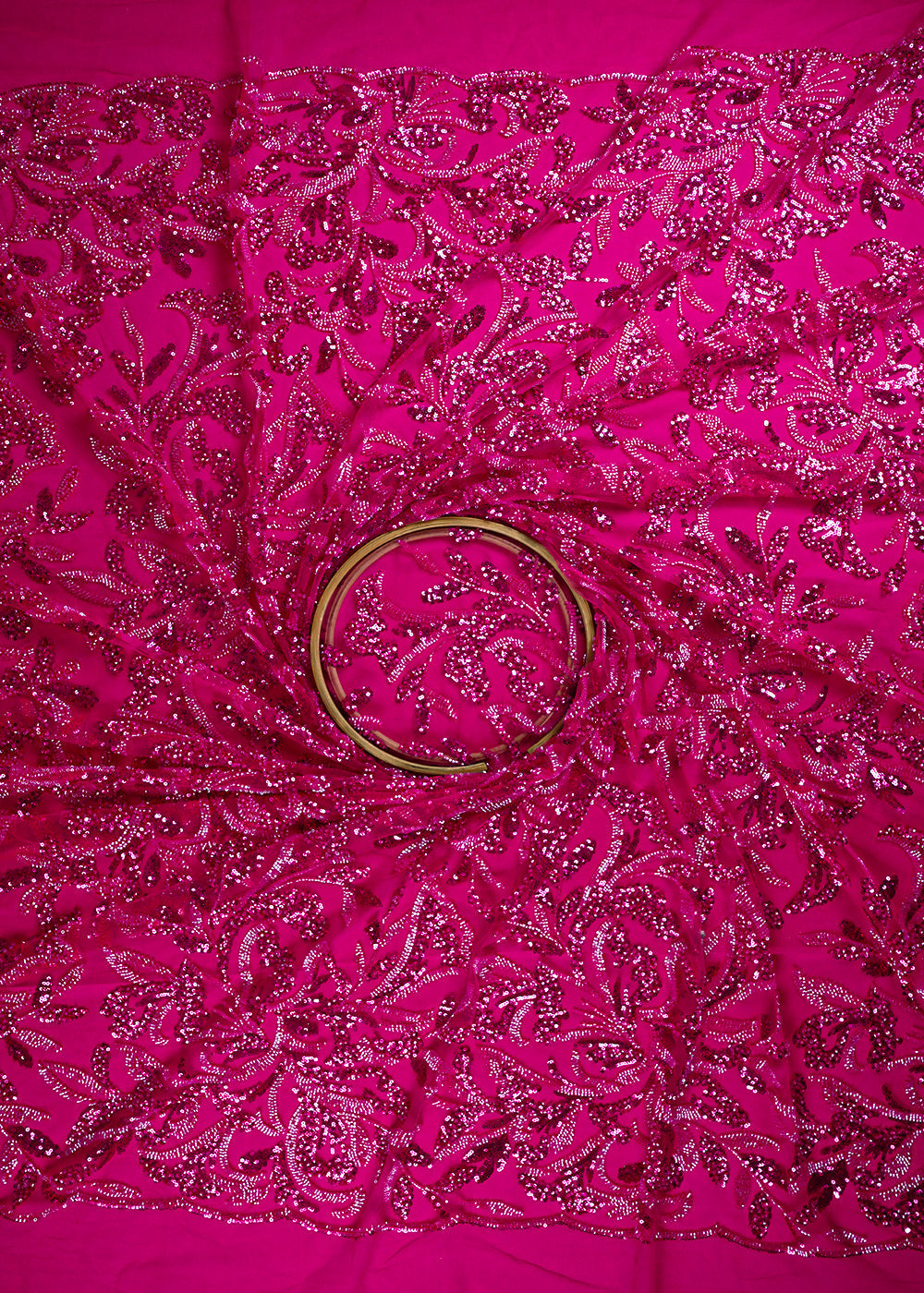 Magenta Imported Net Fabric With All Over Sequins And Katdana Work 25579