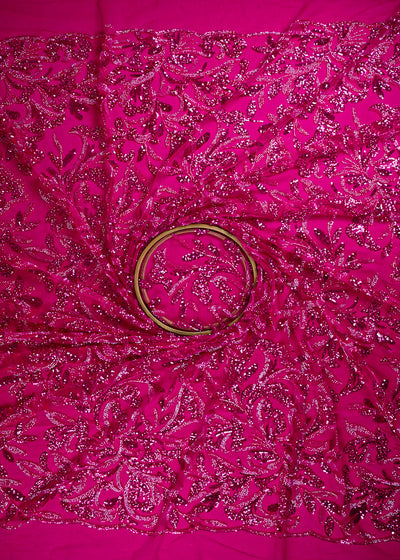 Magenta Imported Net Fabric With All Over Sequins And Katdana Work 25579