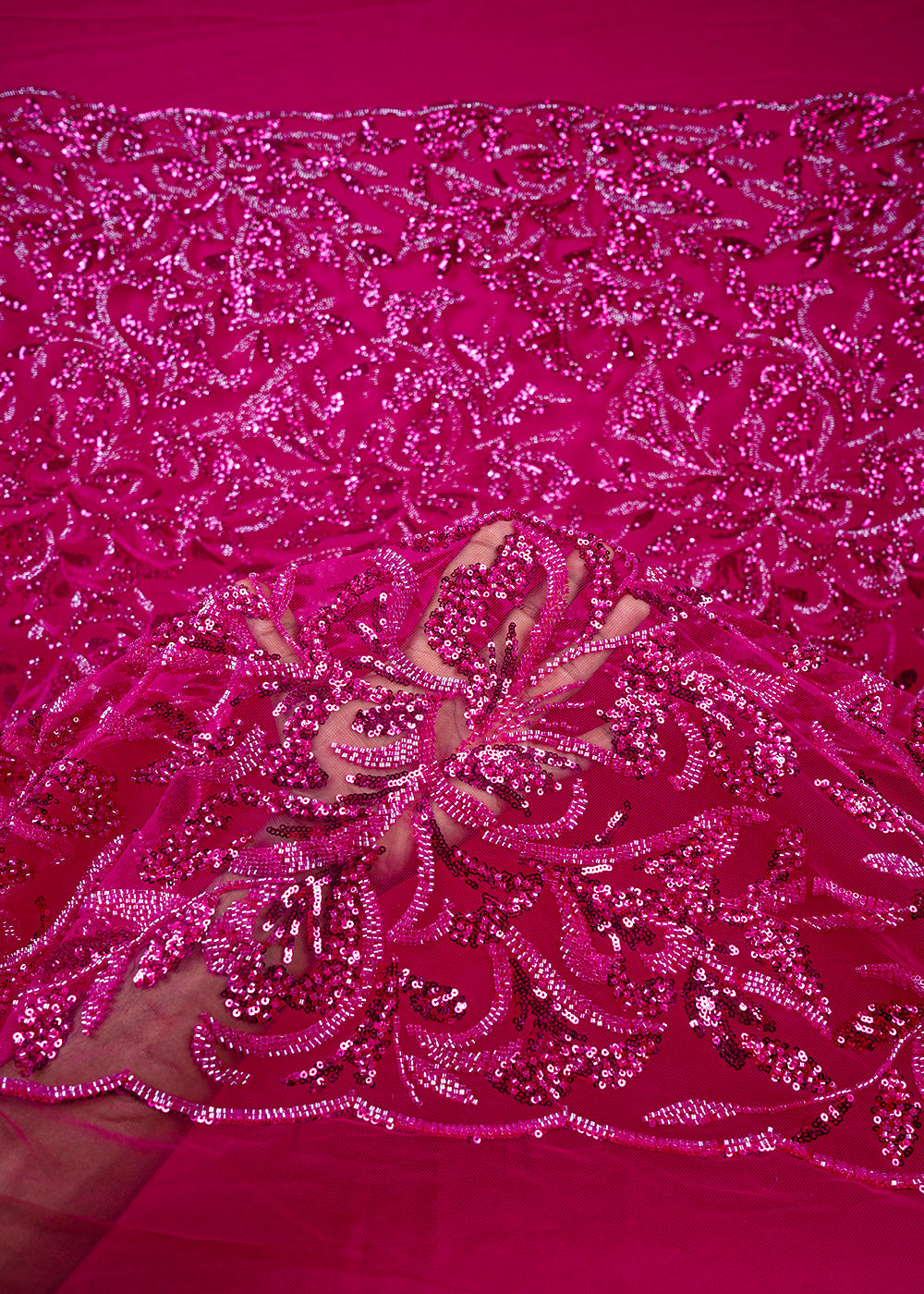 Magenta Imported Net Fabric With All Over Sequins And Katdana Work 25579