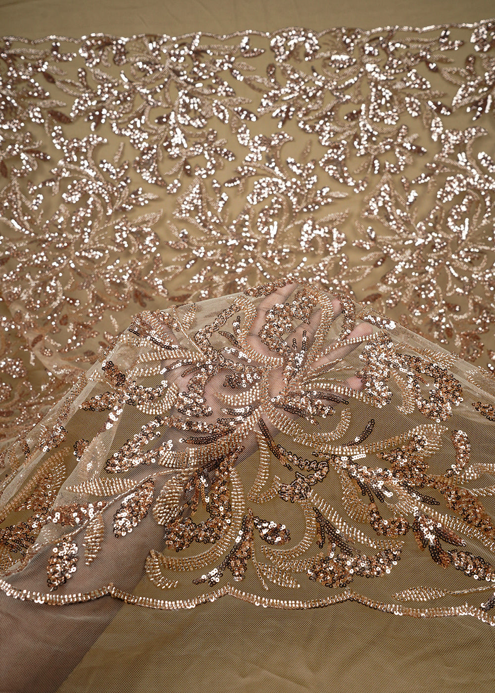 Golden Imported Net Fabric With All Over Sequins And Katdana Work 25580