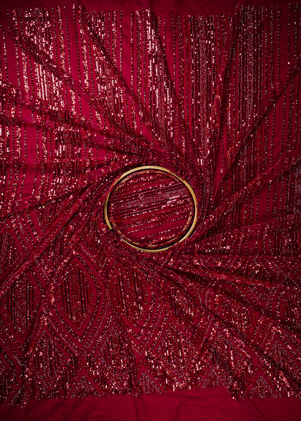 Maroon Imported Net Fabric With All Over Sequins And Katdana Work With One Side Heavy Border 25582