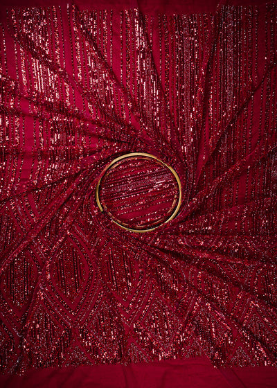 Maroon Imported Net Fabric With All Over Sequins And Katdana Work With One Side Heavy Border 25582