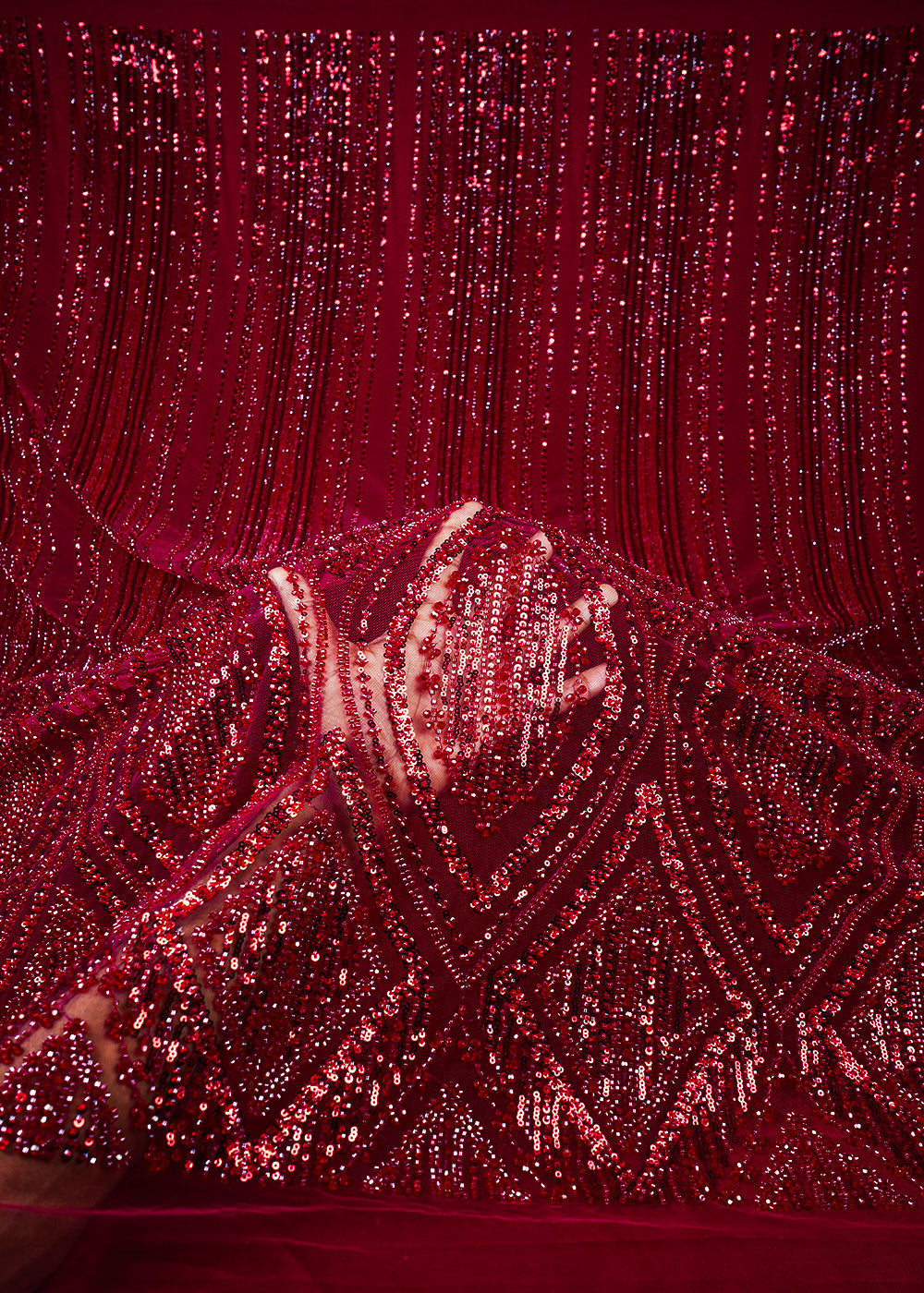 Maroon Imported Net Fabric With All Over Sequins And Katdana Work With One Side Heavy Border 25582