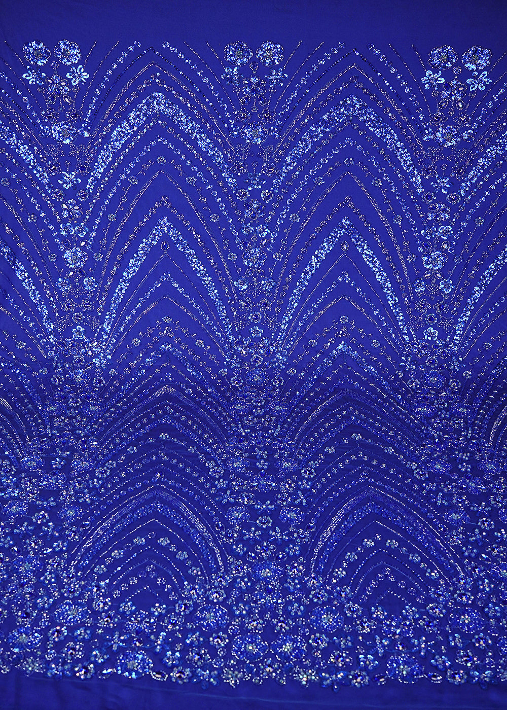Royal Blue Imported Net Fabric With All Over Sequins, Katdana And Stone Work With Border 25584