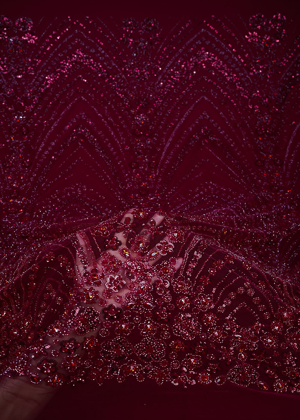 Maroon Imported Net Fabric With All Over Sequins, Katdana And Stone Work With Border 25585
