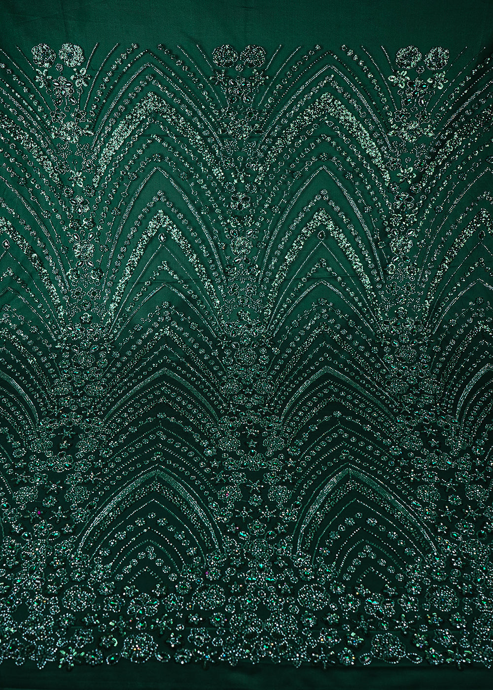 Bottle Green Imported Net Fabric With All Over Sequins, Katdana And Stone Work With Border 25586
