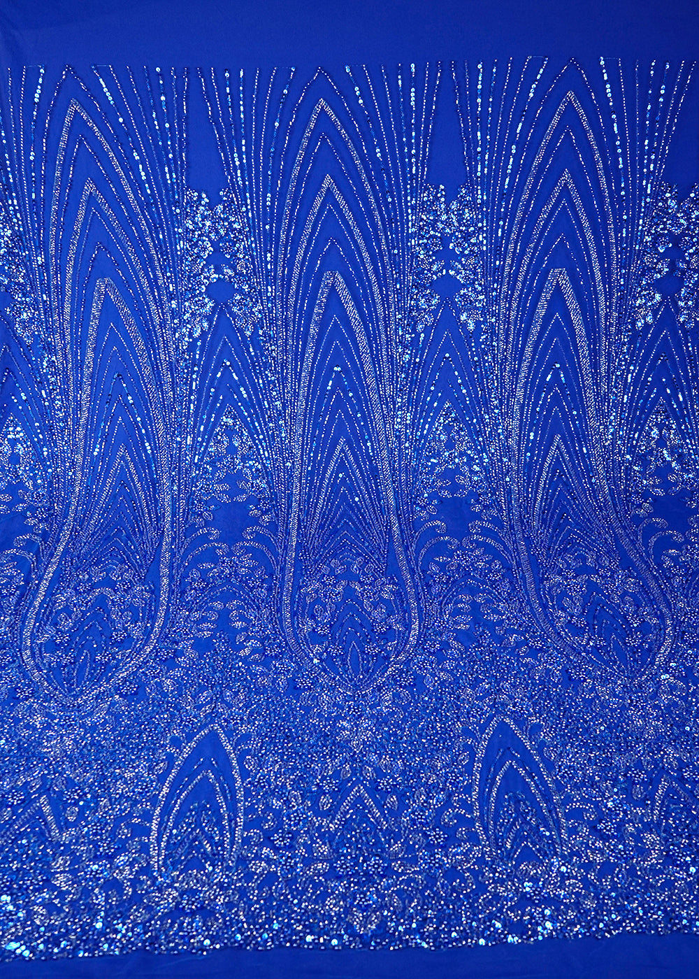 Royal Blue Imported Net Fabric With All Over Sequins, Katdana And Bead Work With One Side Border 25590
