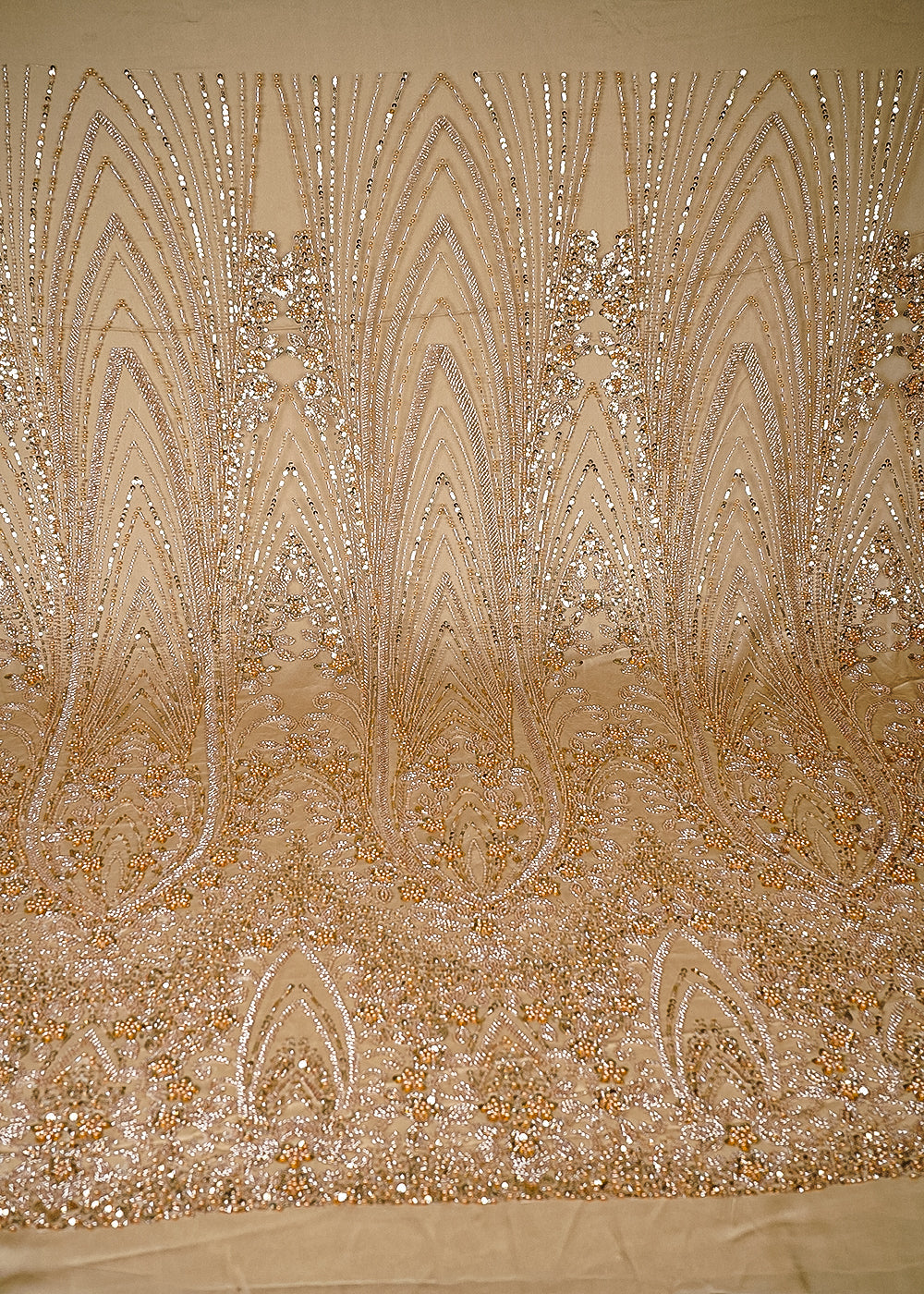 Golden Imported Net Fabric With All Over Sequins, Katdana And Bead Work With One Side Border 25591
